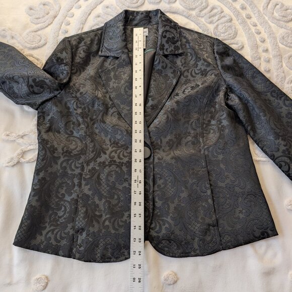 Chico's black and forest green brocade swing jacket blazer EUC size 2 Medium - Picture 7 of 10